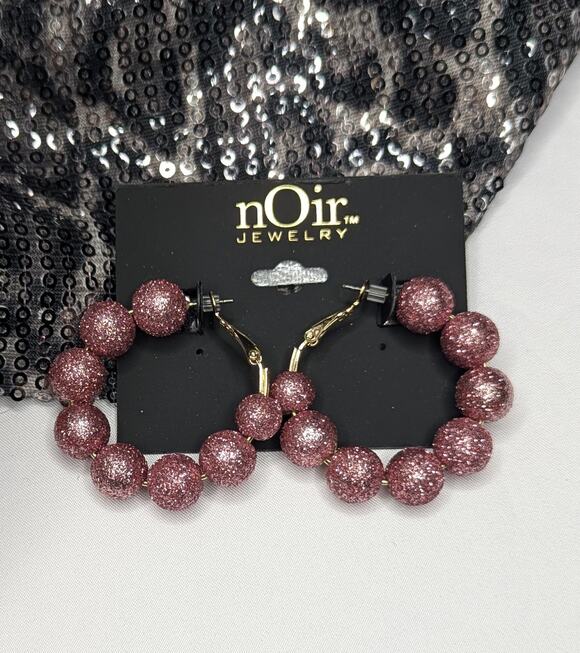 nOir Jewelry Jewelry - nOir Sparkly Pink Bead Hoop Earrings